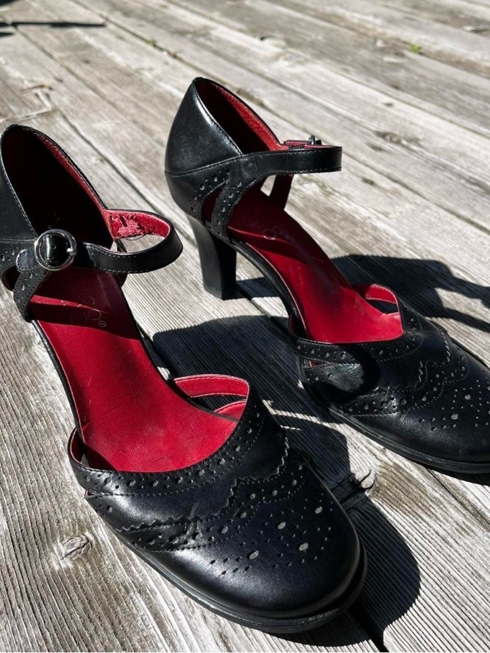 Franco Sarto black leather heeled Mary Jane’s